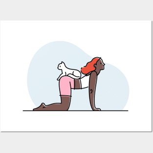 YOGA WITH CAT ILLUSTRATION Posters and Art